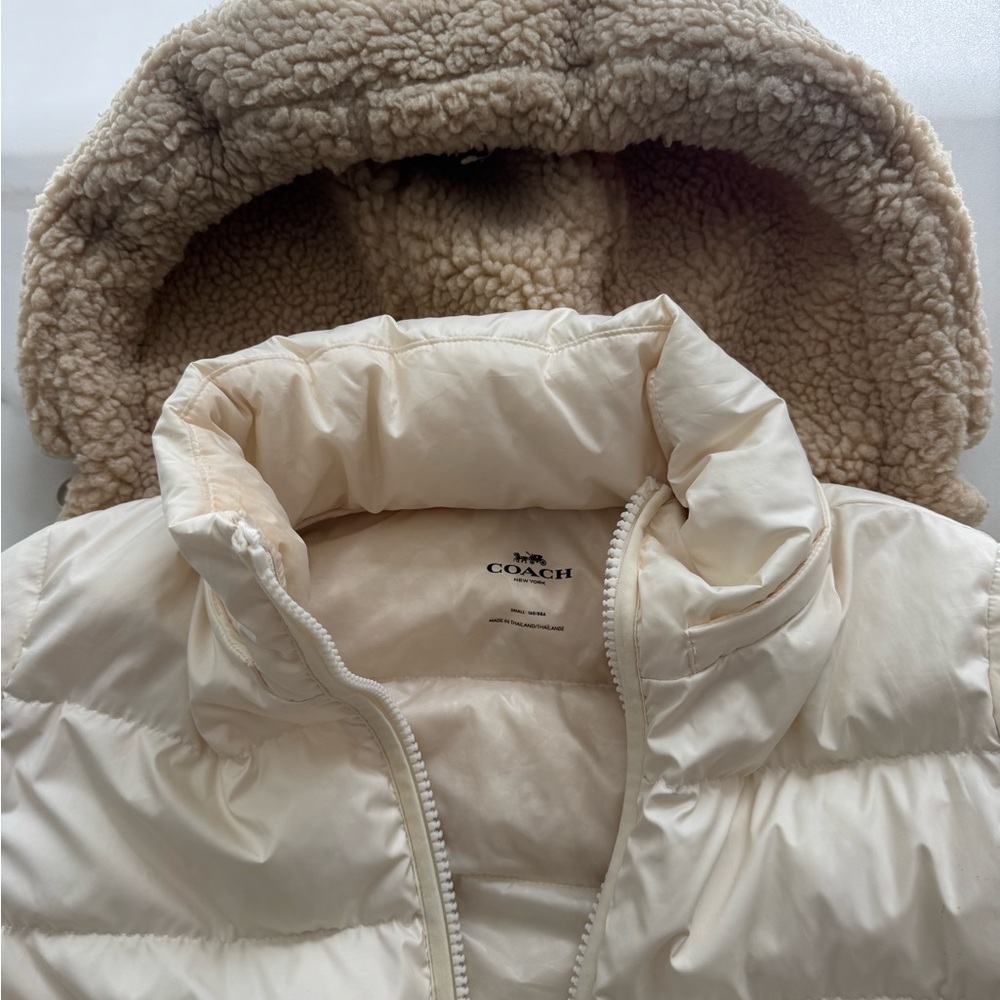Coach Women's Off-White Hooded Puffer Jacket - Picture 2 of 15